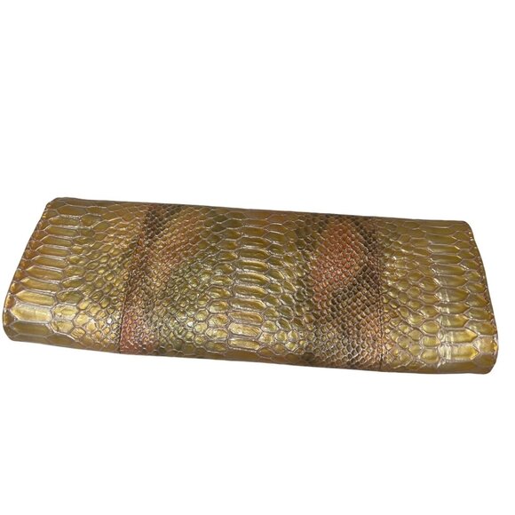 Abas Leather Clutch Crocodile Snake Circular Wallet 3-1/2" High x 10-1/2 Long - Picture 5 of 5